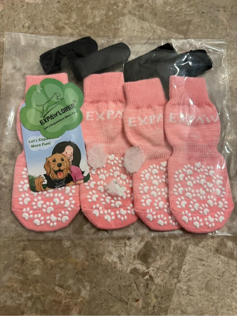 EXPAWLORER Pink Dog Socks with White Paw Grip Detail Size Medium
